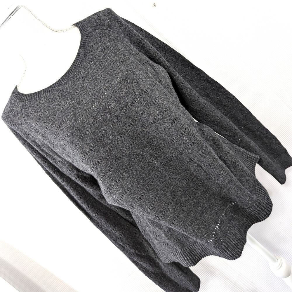ANN TAYLOR LOFT! WOOL & COTTON BLEND CHARCOAL GRAY FANCY STITCH SWEATER! SZ XL